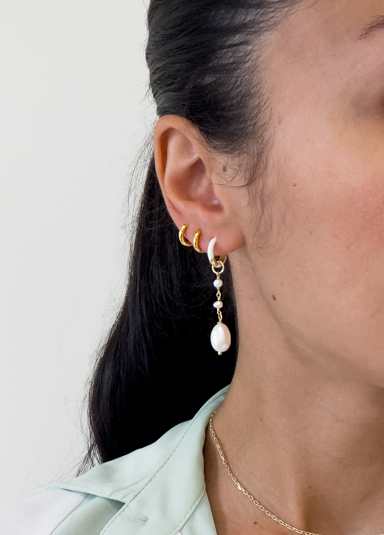 White Enamel Gold Hoop Earrings